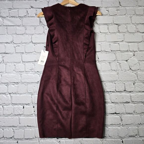 Bailey 44 Glade Skiing Faux Suede Plum Burgundy Sheath Ruffle Dress New Size Sm - Picture 9 of 14
